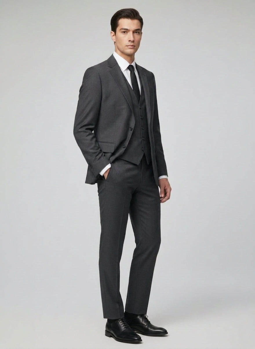 Abito completo elegante art regular grigio scuro con gilet abbinato