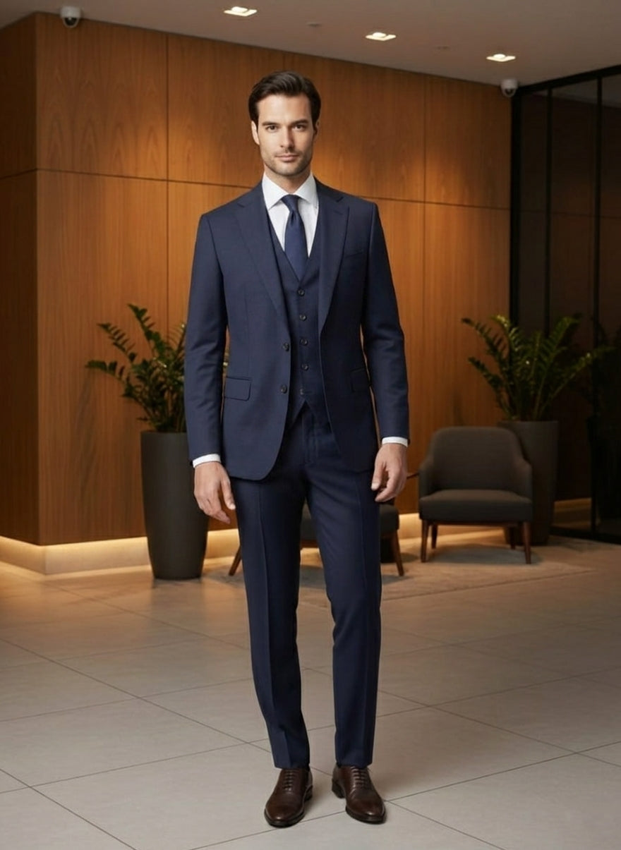 Abito completo elegante art regular blu scuro con gilet abbinato