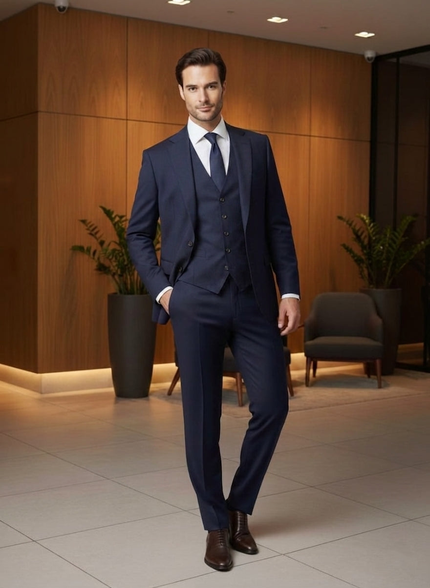 Abito completo elegante art regular blu scuro con gilet abbinato