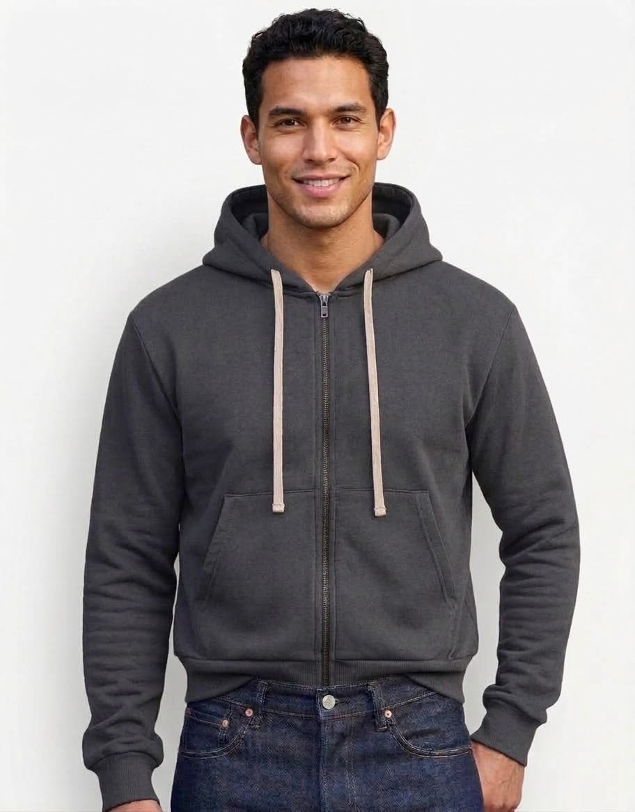 Felpa zip grigio scuro con cappuccio