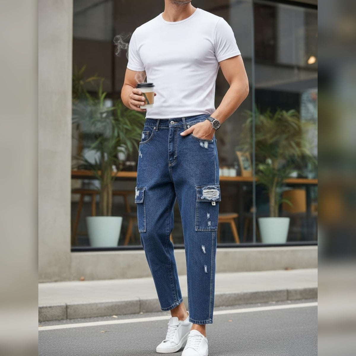Jeans cargo con dettagli strappati GA2506