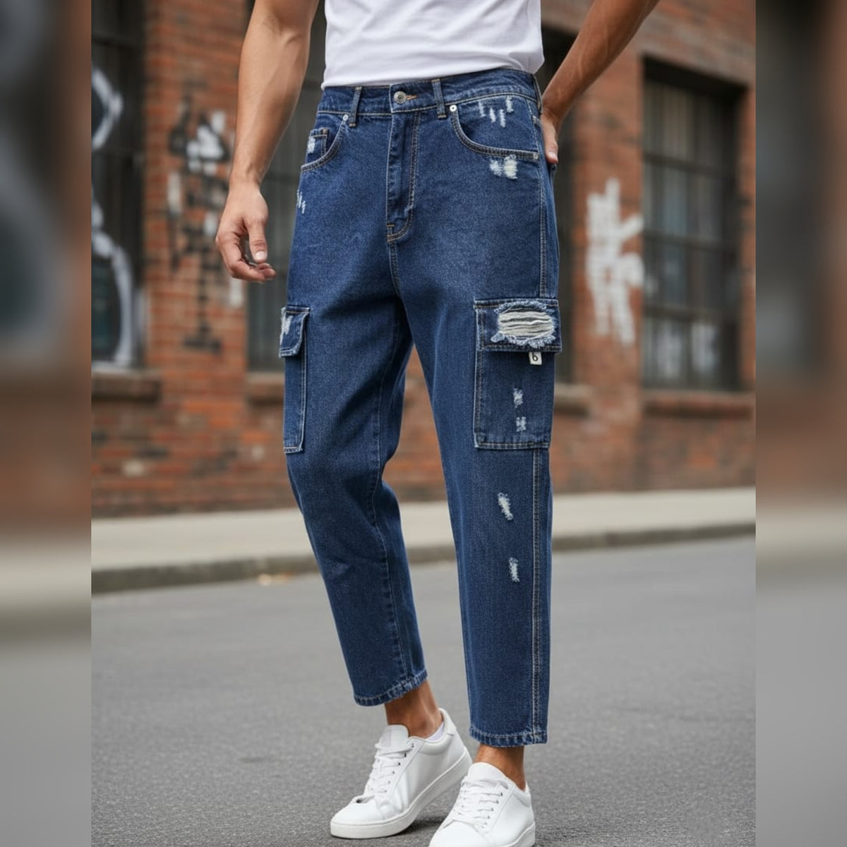 Jeans cargo con dettagli strappati GA2506