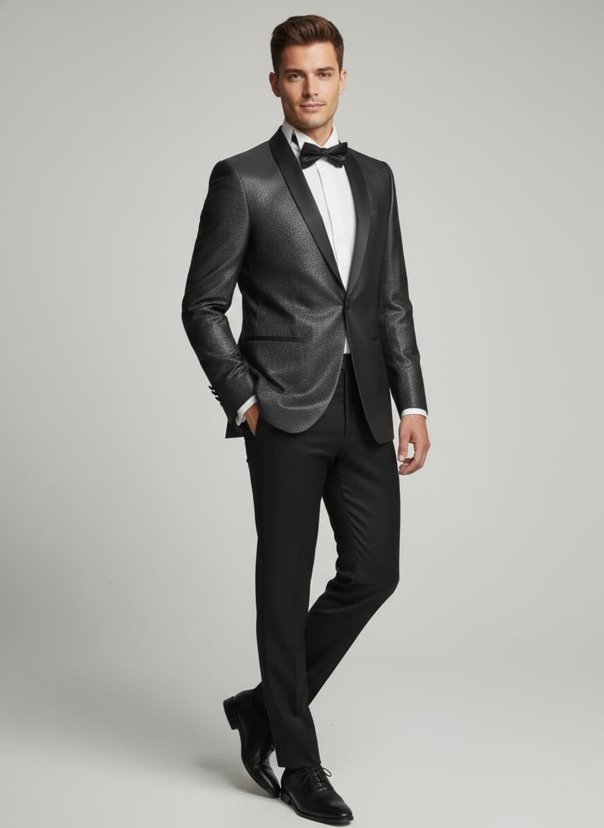 Abito completo smoking con brillantini nero