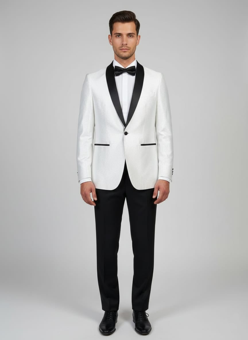 Abito completo smoking con brillantini bianco