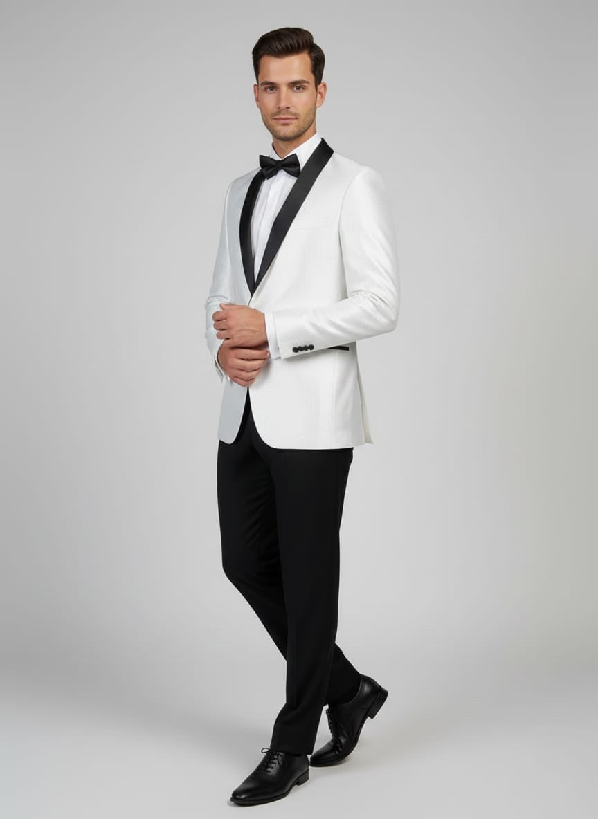 Abito completo smoking con brillantini bianco