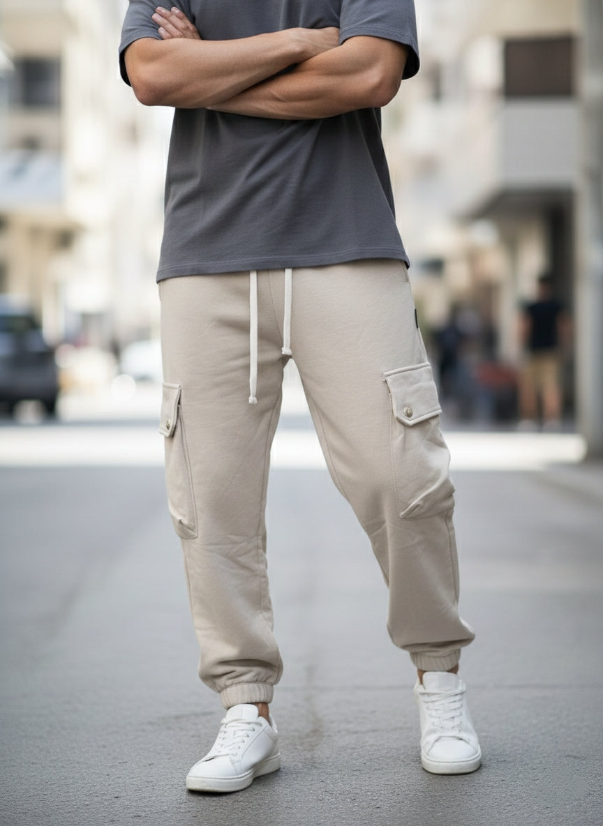 Pantalaccio tuta cargo oversize in cotone art 017301 beige