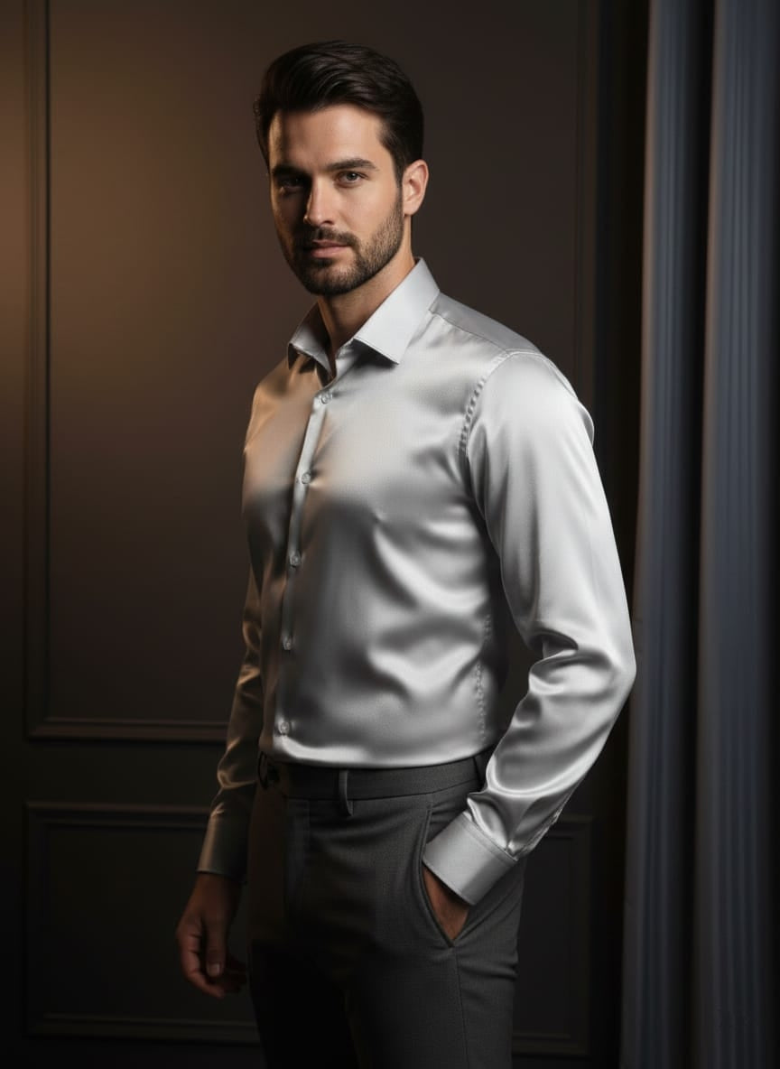 Camicia lucida in raso argento