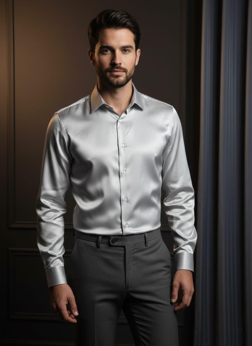 Camicia lucida in raso argento