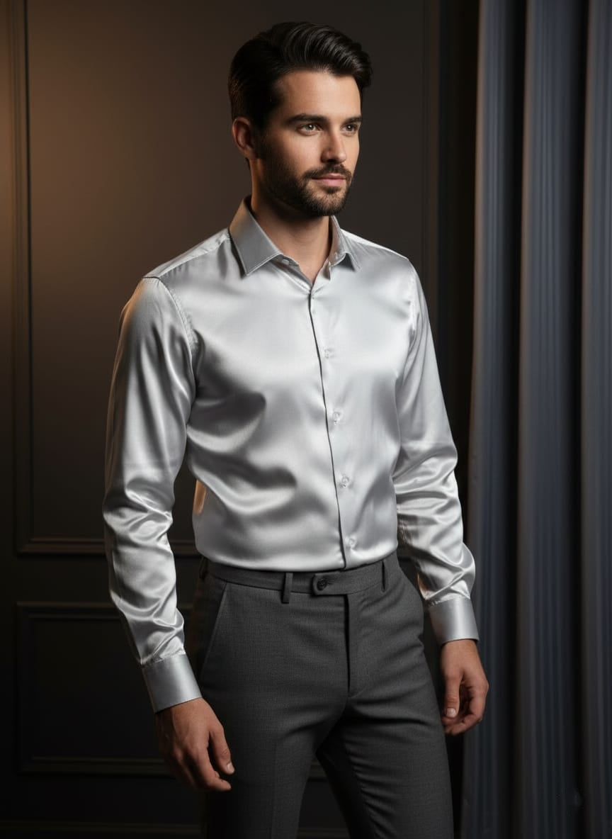 Camicia lucida in raso argento