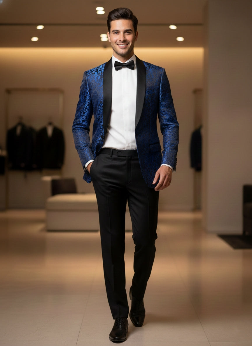 Abito completo giacca e pantalone damascato blu