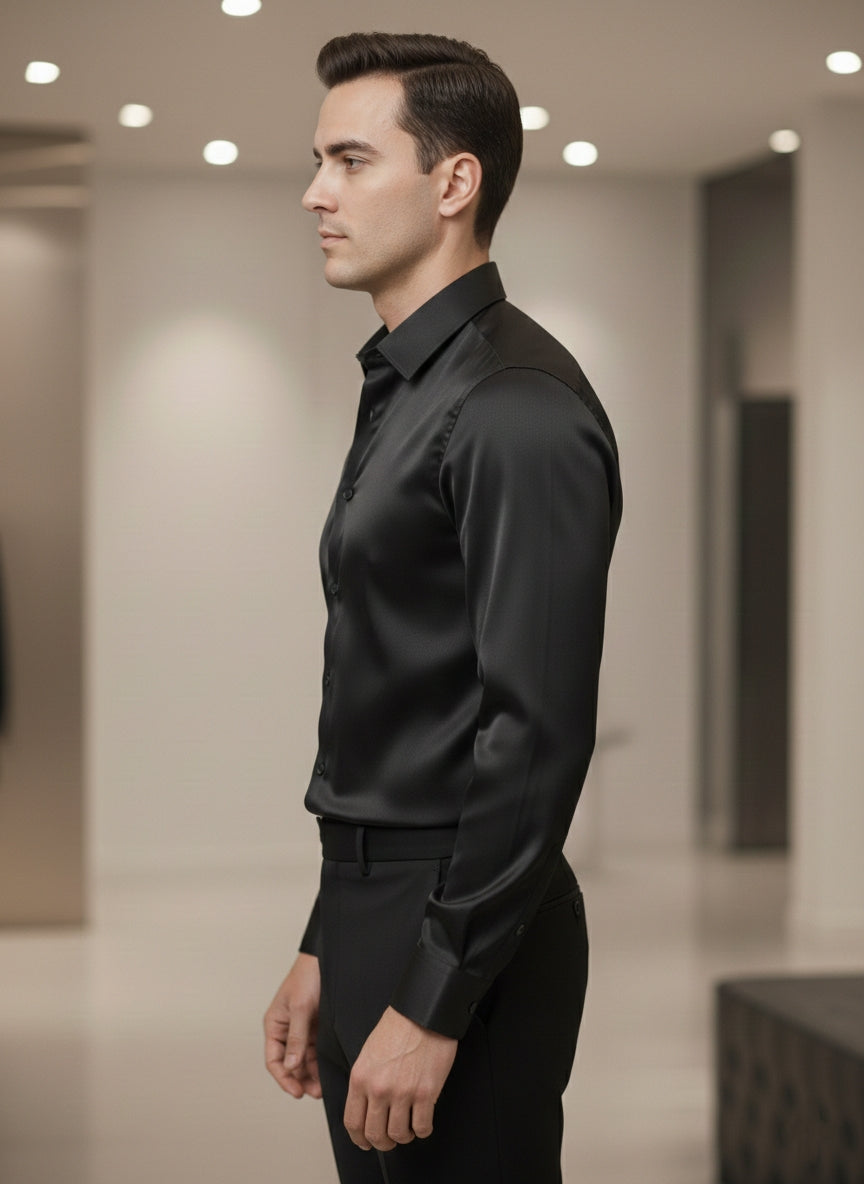 Camicia lucida in raso nera