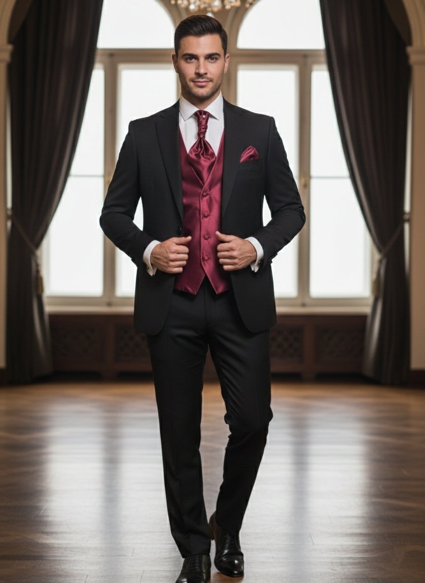 Abito completo elegante con gilet e cravattone art regular nero