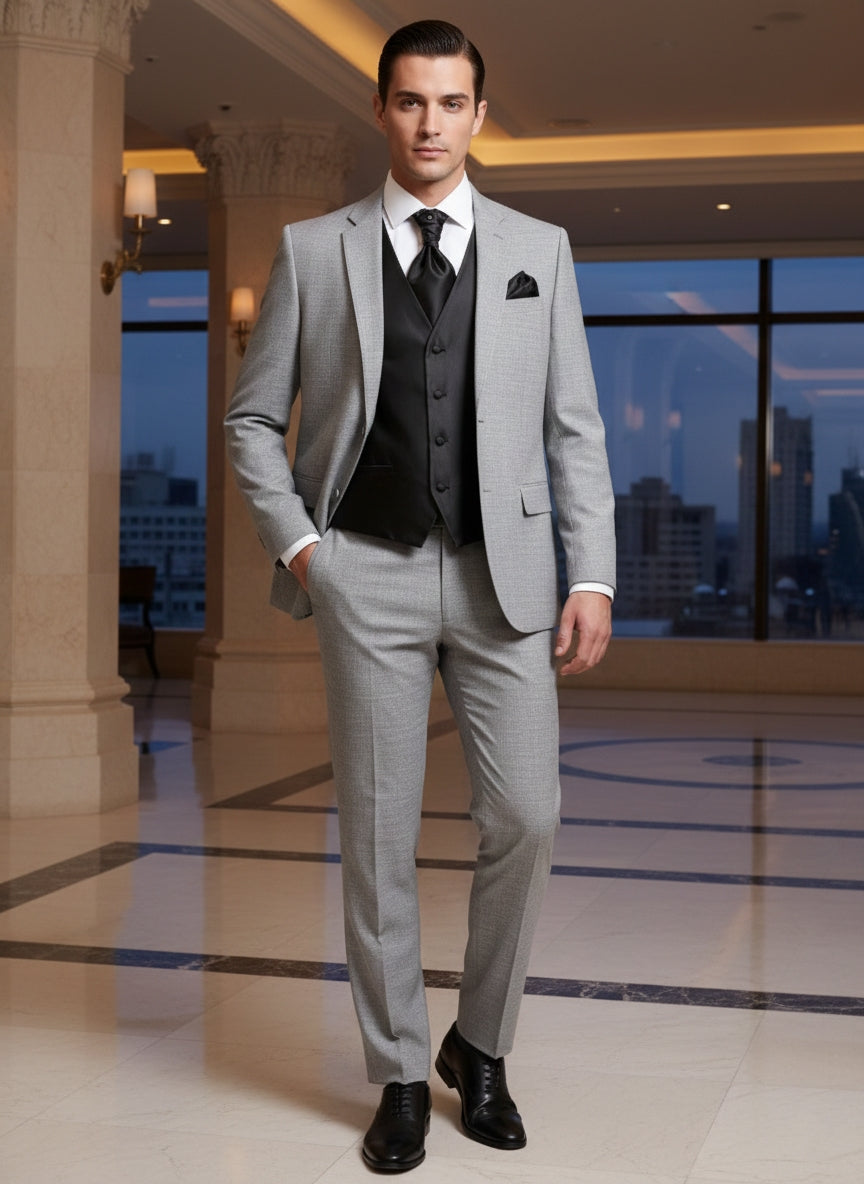 Abito completo elegante con gilet e cravattone art regular grigio fiammato