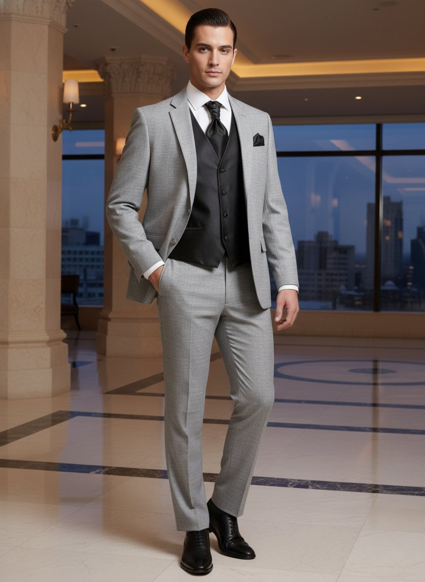 Abito completo elegante con gilet e cravattone art regular grigio fiammato