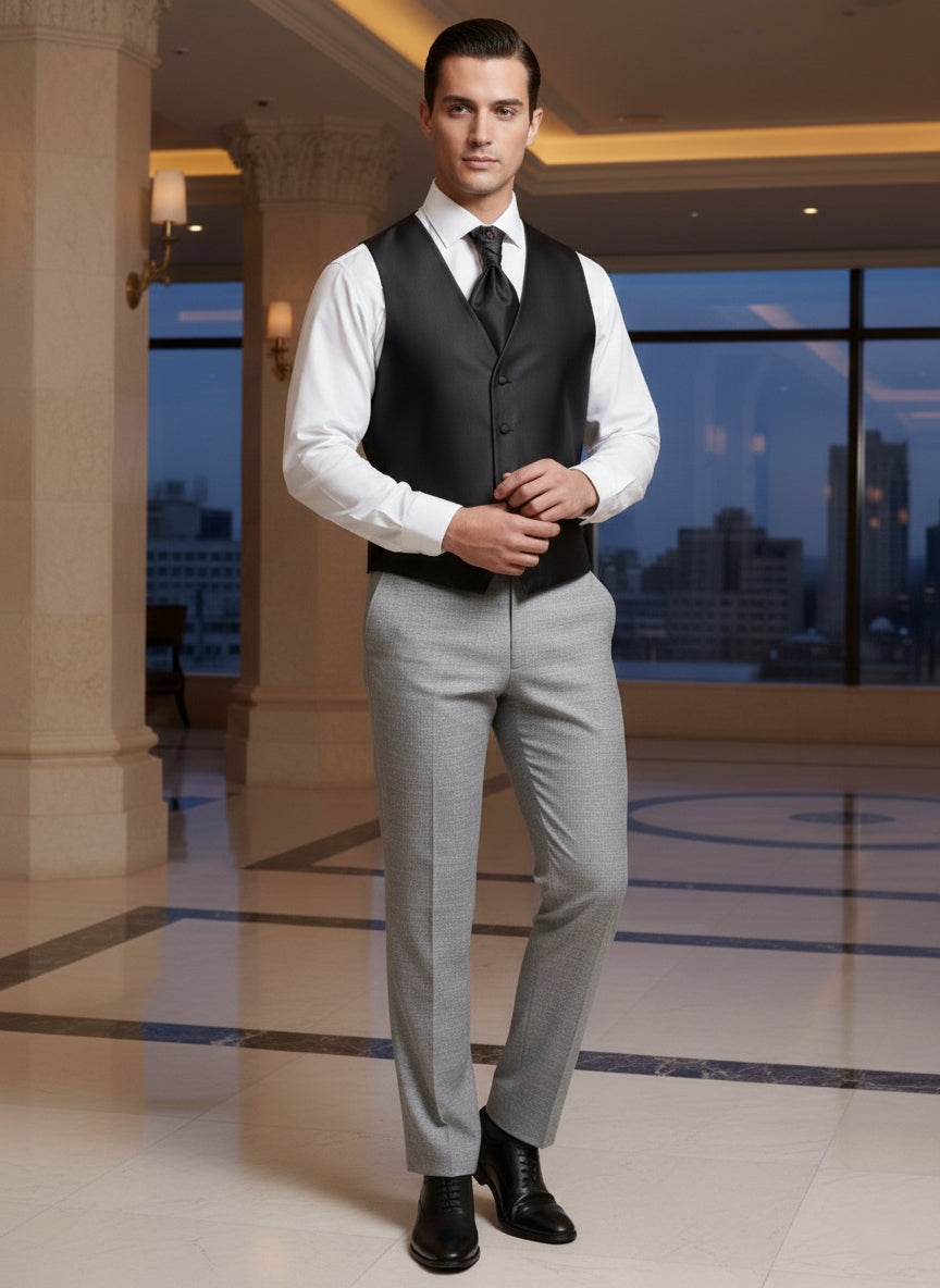 Abito completo elegante con gilet e cravattone art regular grigio fiammato