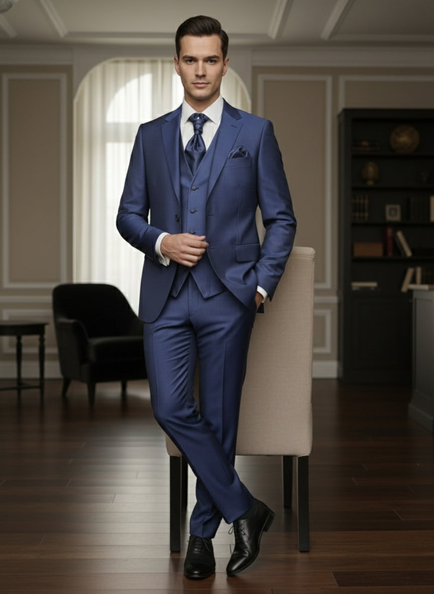 Abito completo elegante con gilet e cravattone art regular blu elettrico