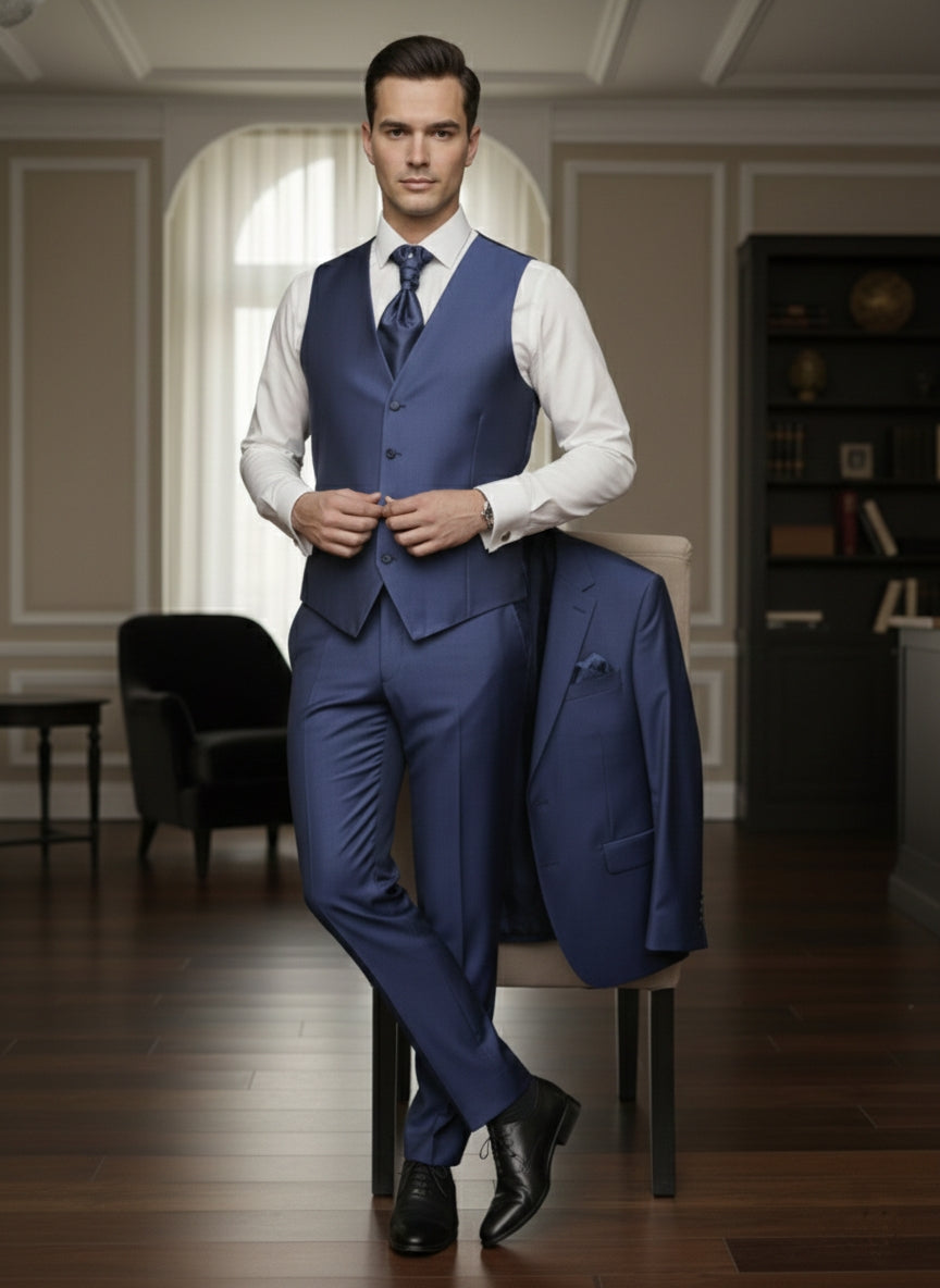 Abito completo elegante con gilet e cravattone art regular blu elettrico