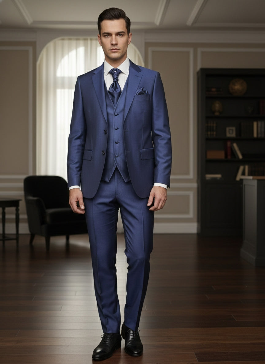 Abito completo elegante con gilet e cravattone art regular blu elettrico