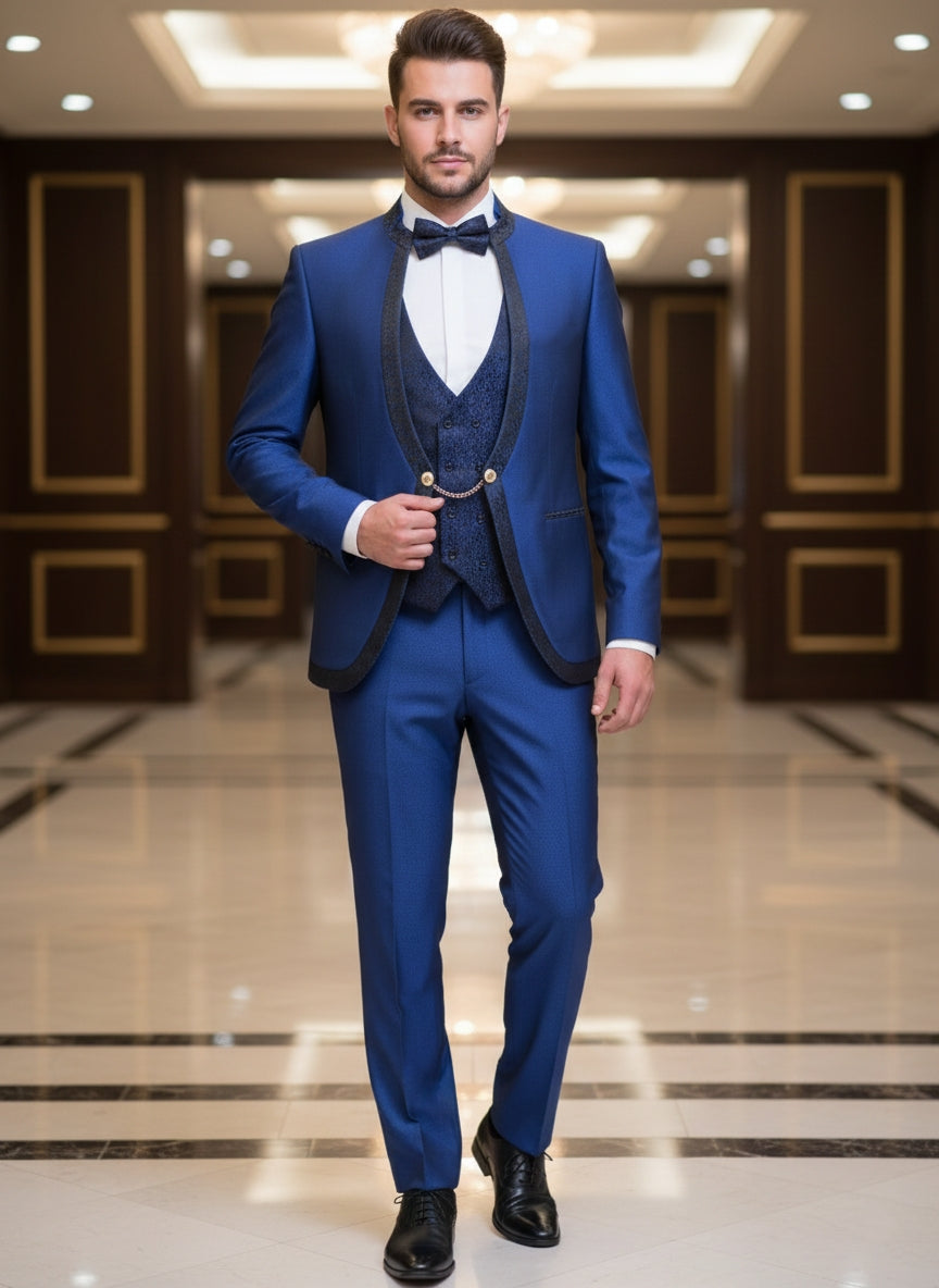 Abito completo elegante con gilet e papillon art imperial blu