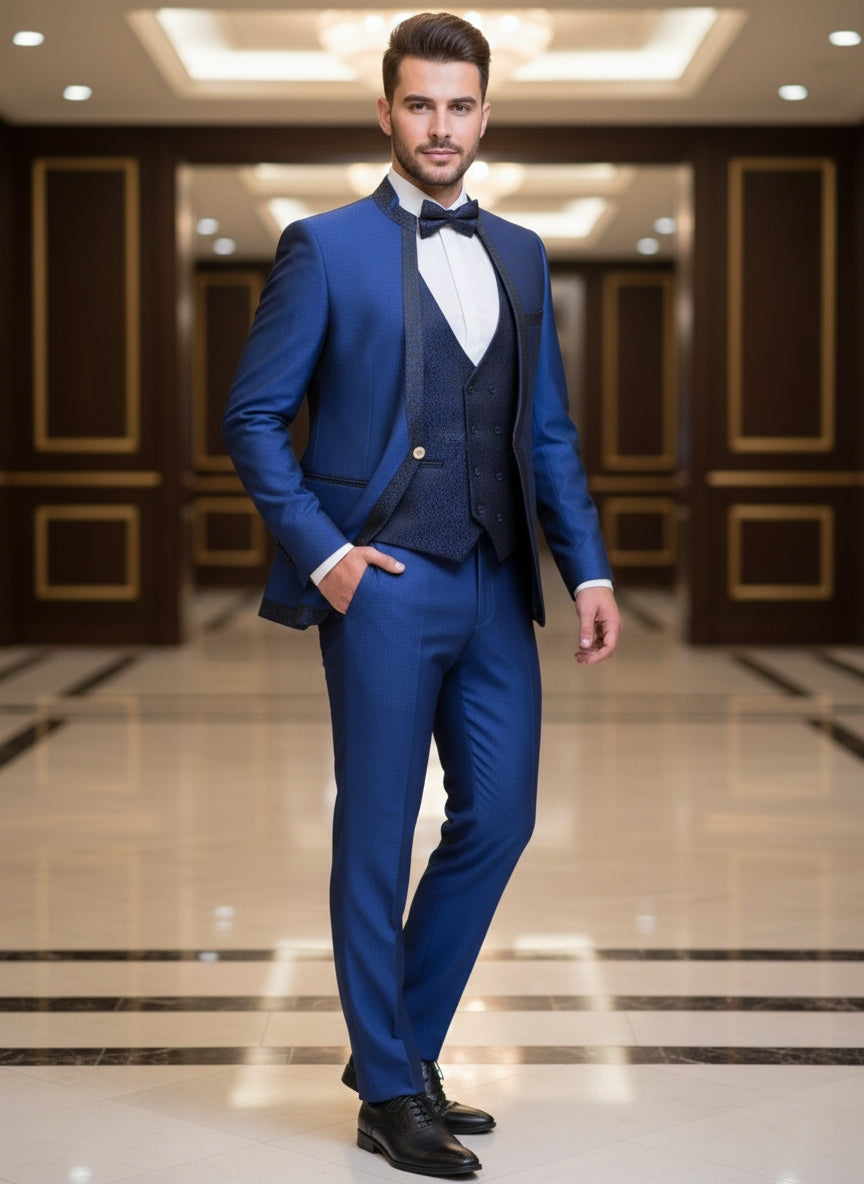 Abito completo elegante con gilet e papillon art imperial blu