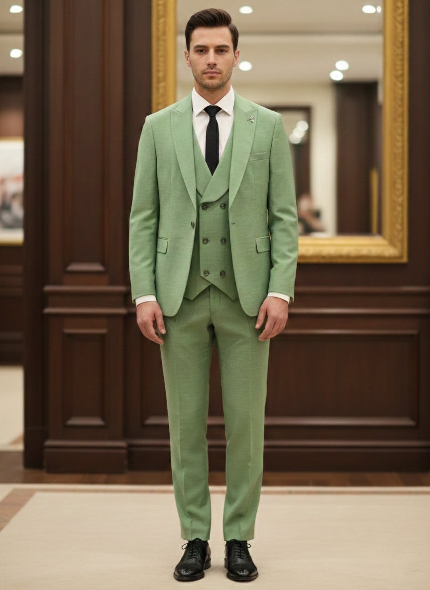 Abito completo elegante con gilet art brh805 verde chiaro