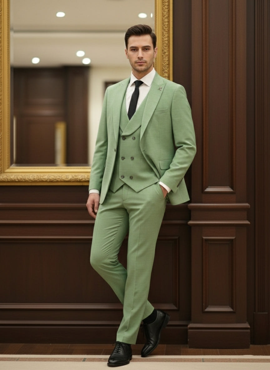 Abito completo elegante con gilet art brh805 verde chiaro