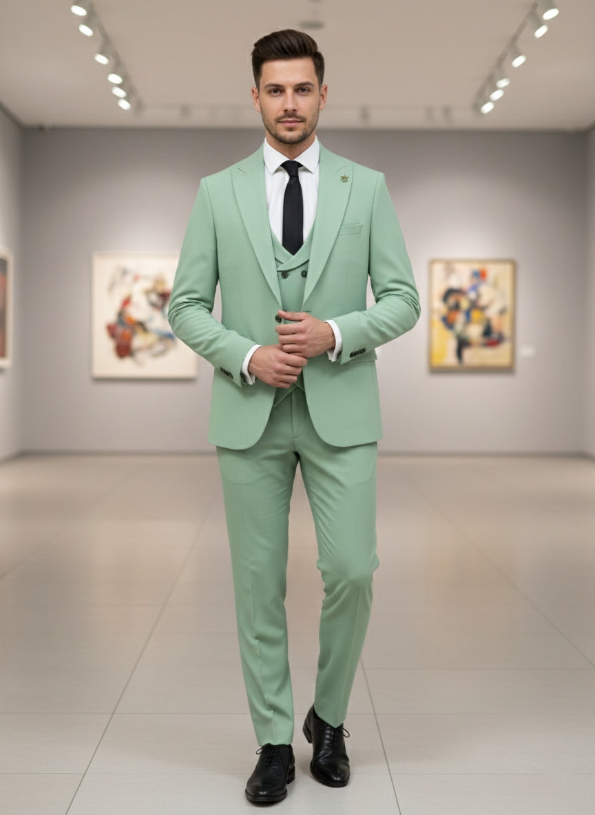 Abito completo con gilet doppio petto art verde chiaro