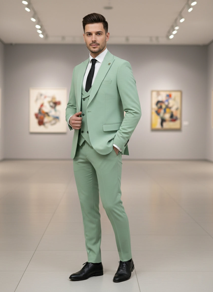 Abito completo con gilet doppio petto art verde chiaro