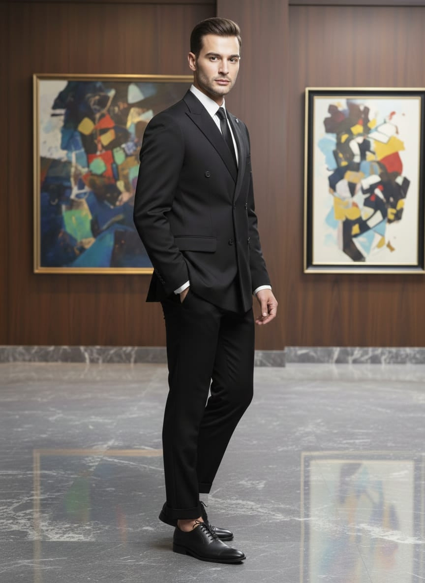 Abito completo doppio petto slim art ve800/ach07 nero