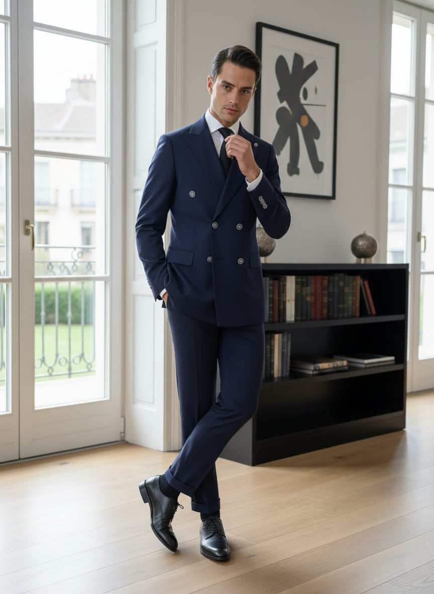 Abito completo doppio petto slim art ve800/ach07 blu scuro