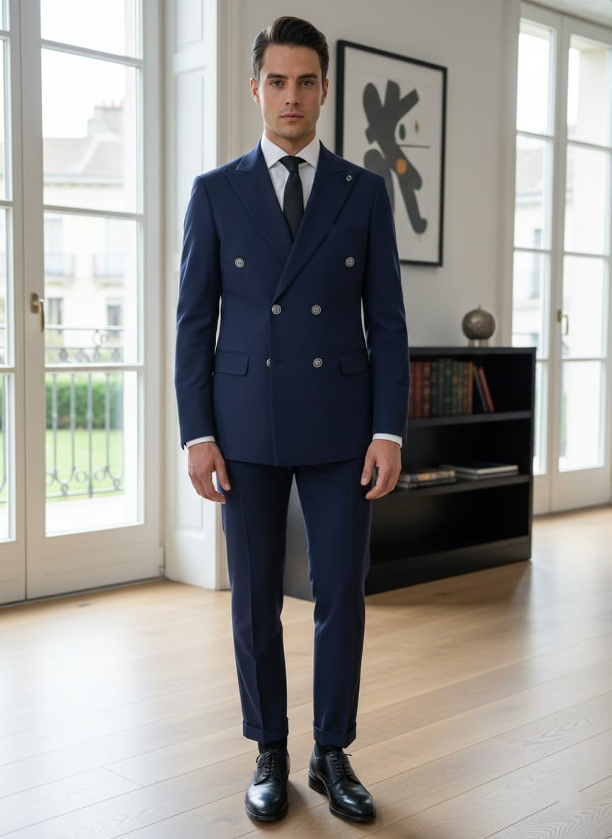 Abito completo doppio petto slim art ve800/ach07 blu scuro