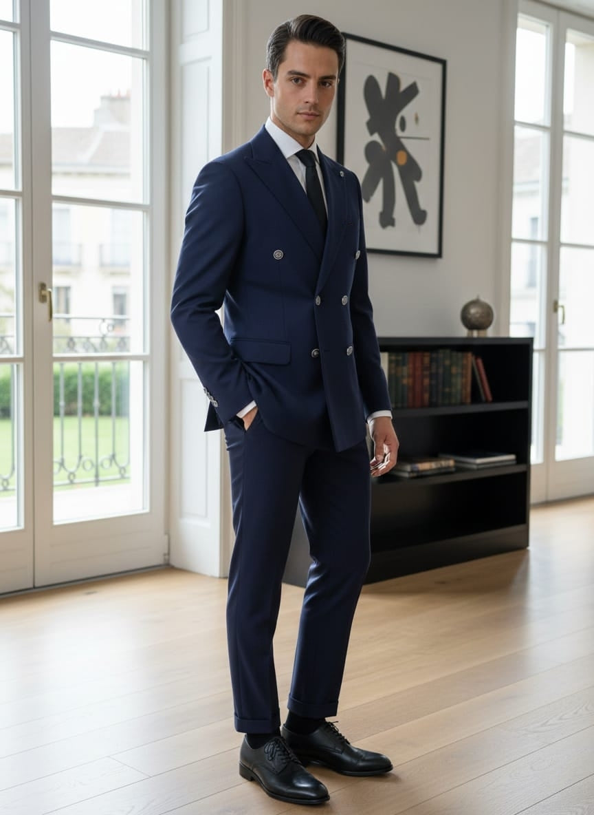 Abito completo doppio petto slim art ve800/ach07 blu scuro