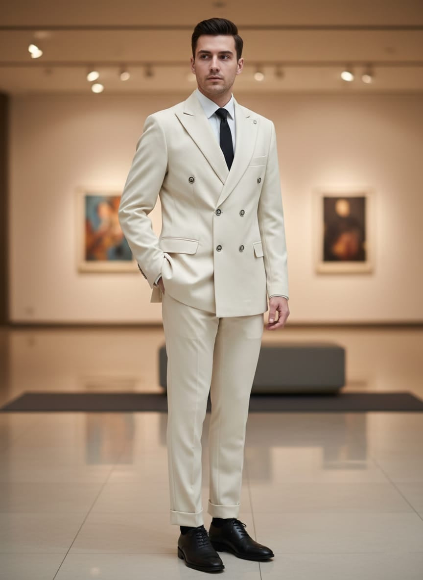 Abito completo doppio petto slim art ve800/ach07 beige