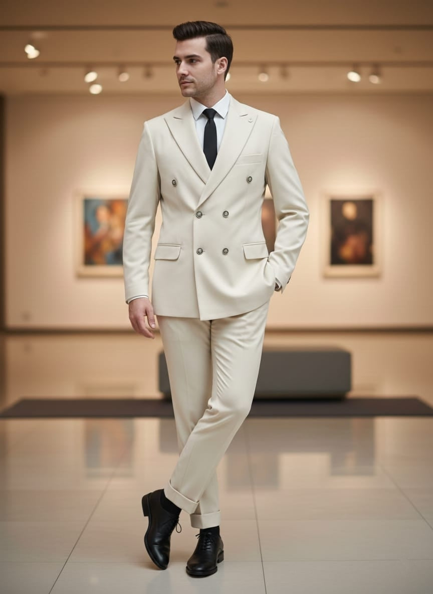 Abito completo doppio petto slim art ve800/ach07 beige