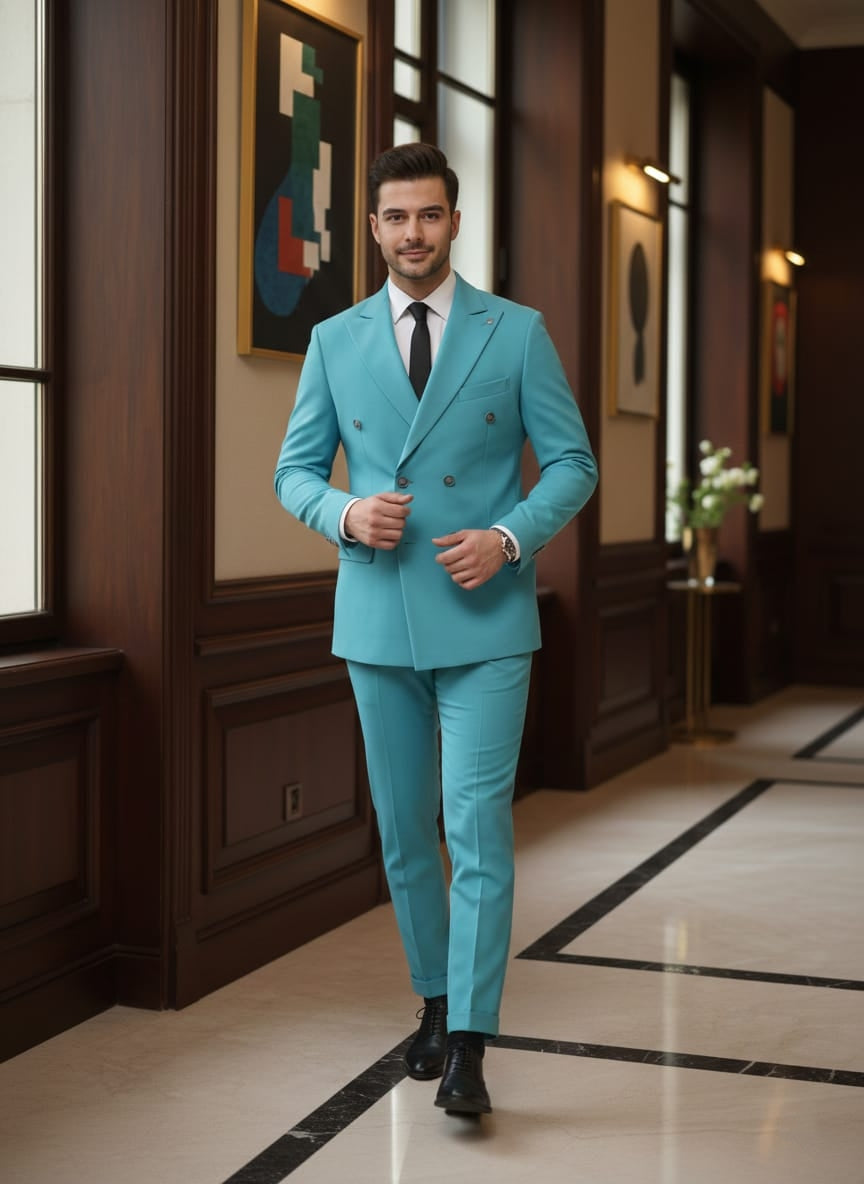 Abito completo doppio petto slim art ve800/ach07 turchese