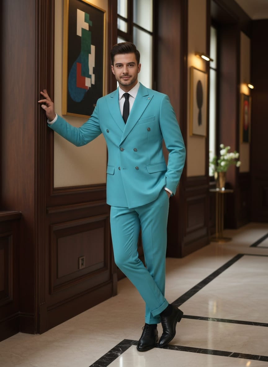 Abito completo doppio petto slim art ve800/ach07 turchese