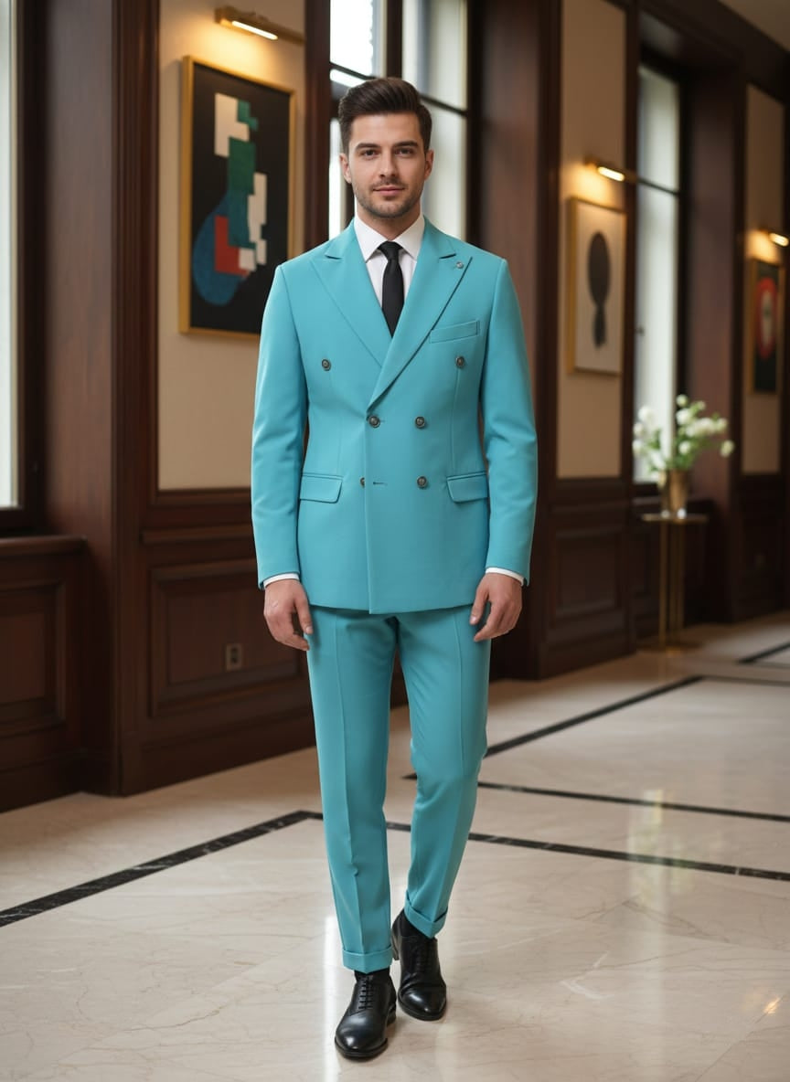 Abito completo doppio petto slim art ve800/ach07 turchese