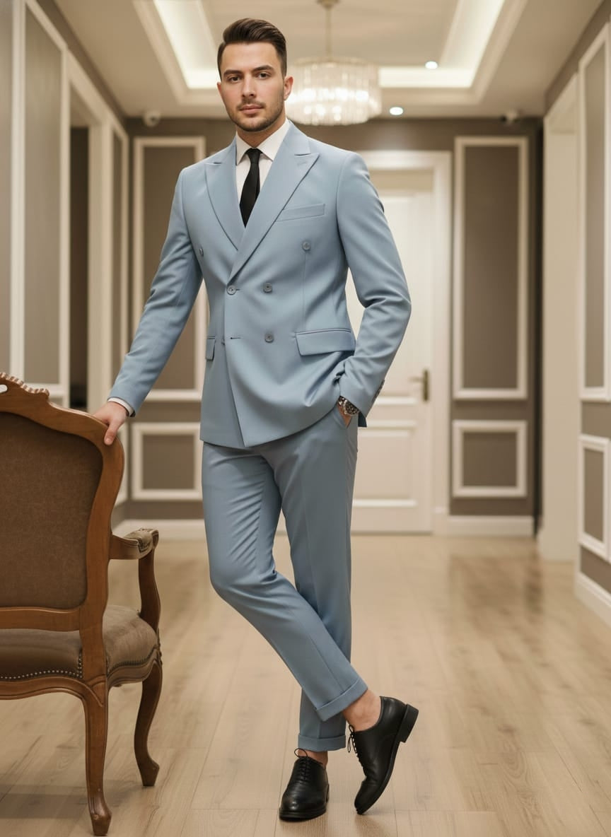 Abito doppio petto celeste polvere