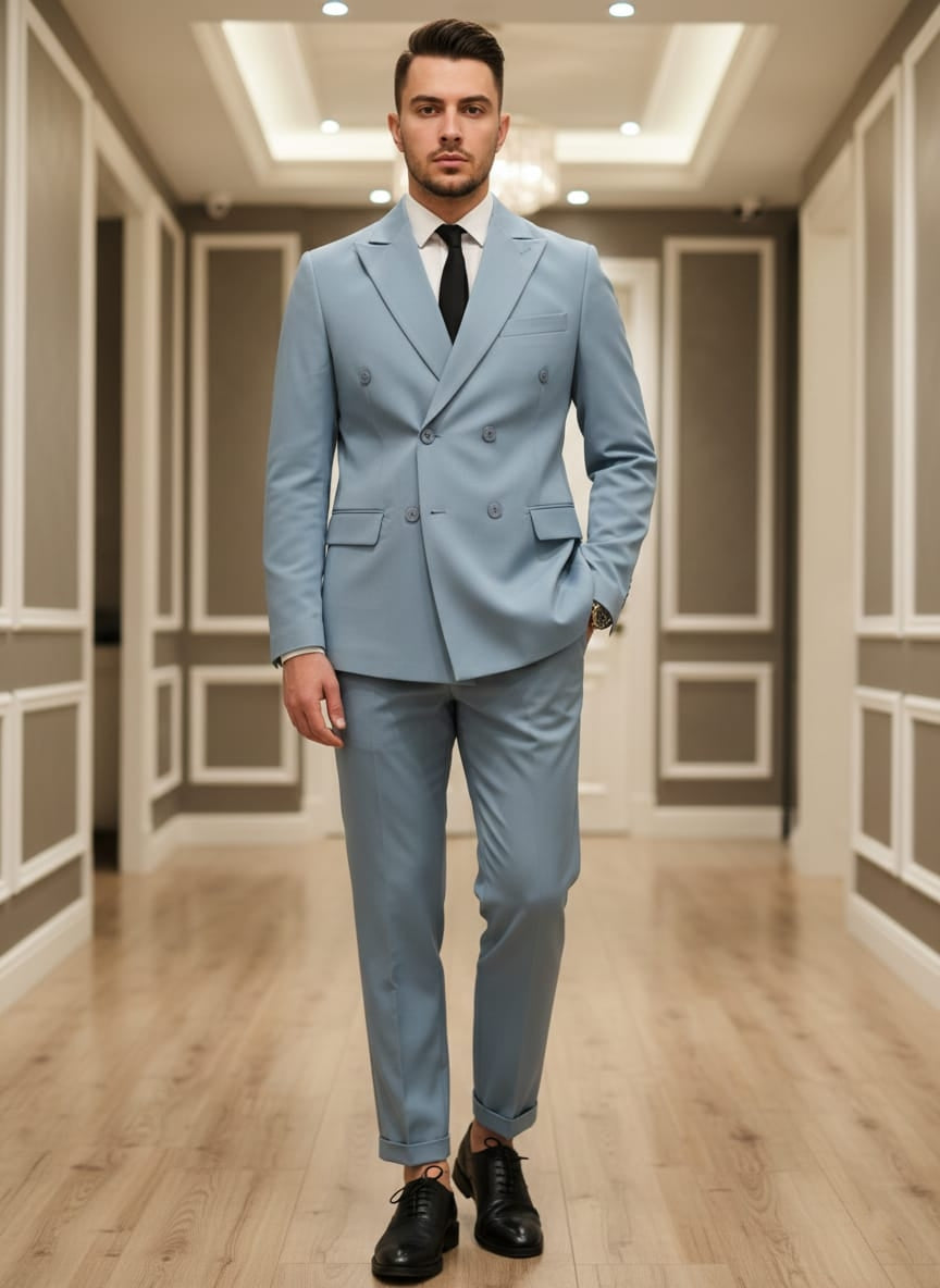 Abito doppio petto celeste polvere