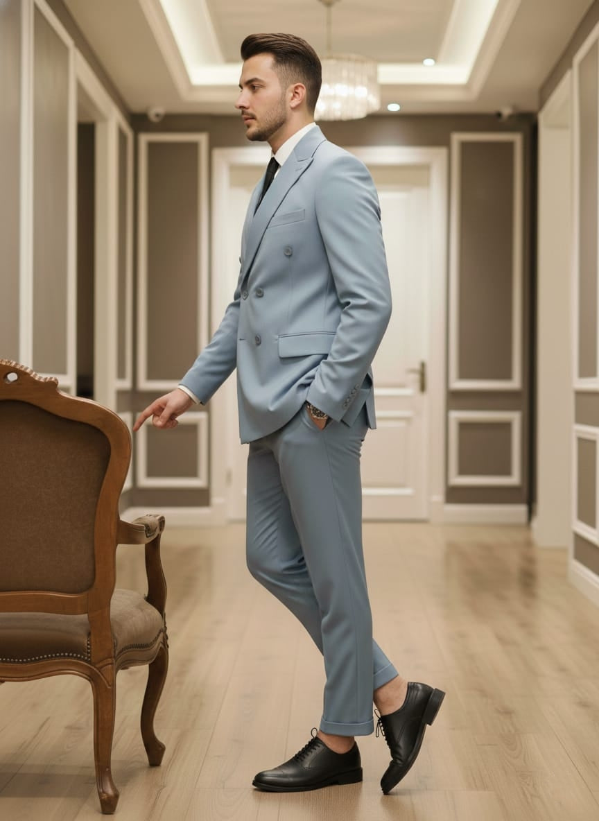 Abito doppio petto celeste polvere