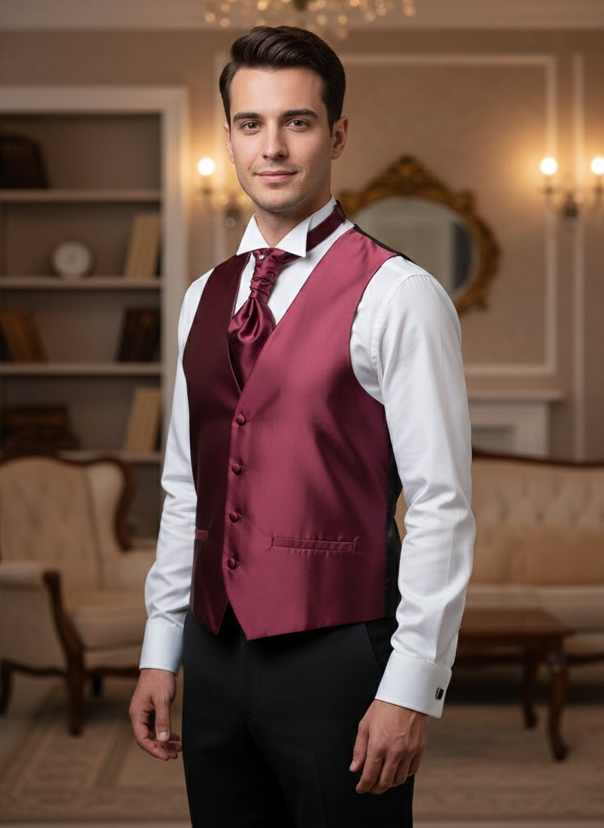 Pacchetto completo gilet bordeaux tinta unita