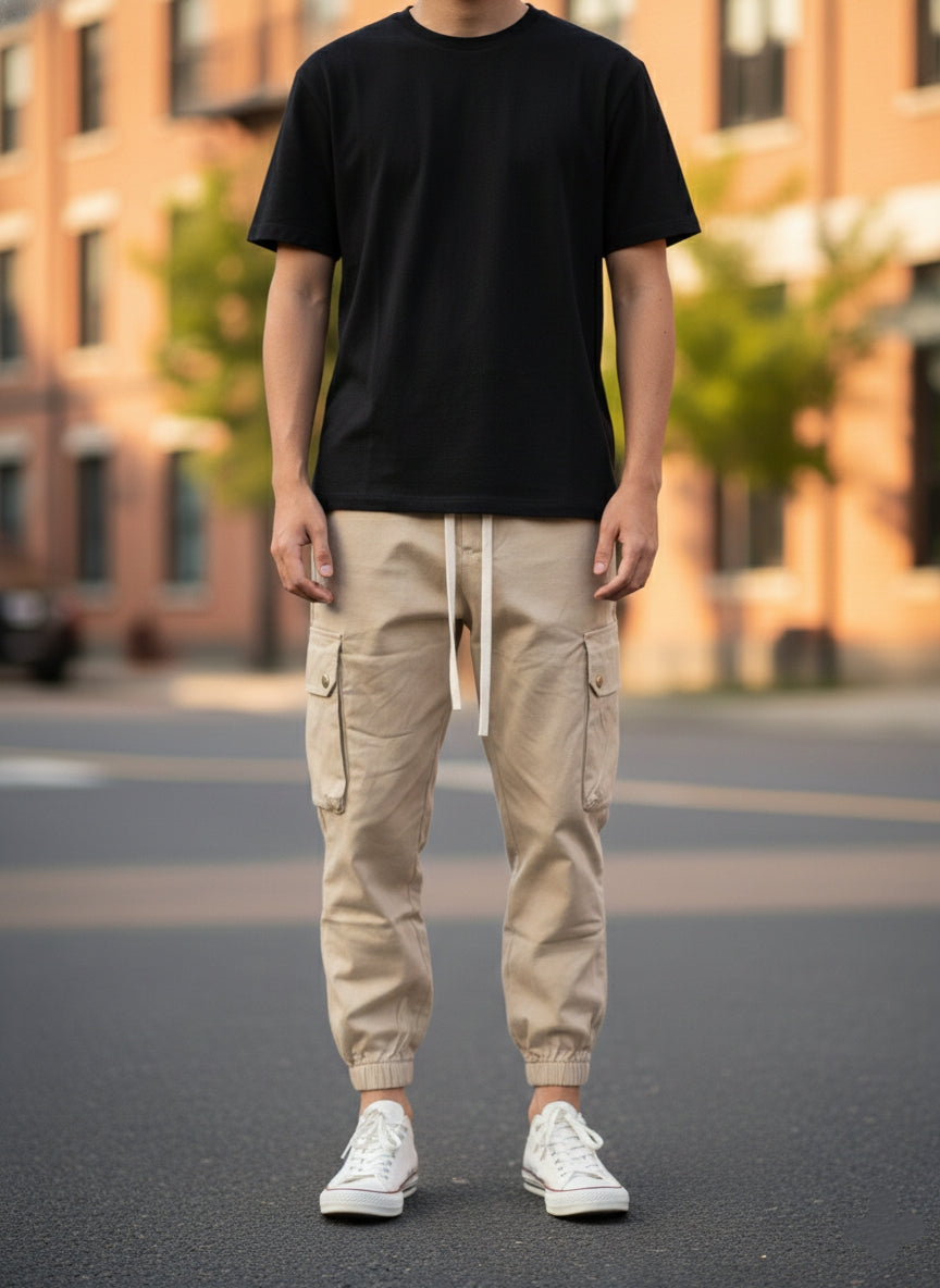 Pantalaccio cargo mod.tuta oversize in tessuto di cotone art 017204 beige chiaro