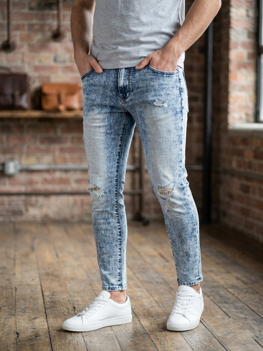 Jeans slim fit art x-025k denim chiaro con rotture