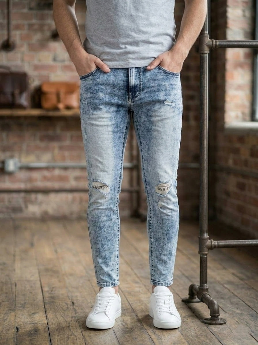 Jeans slim fit art x-025k denim chiaro con rotture