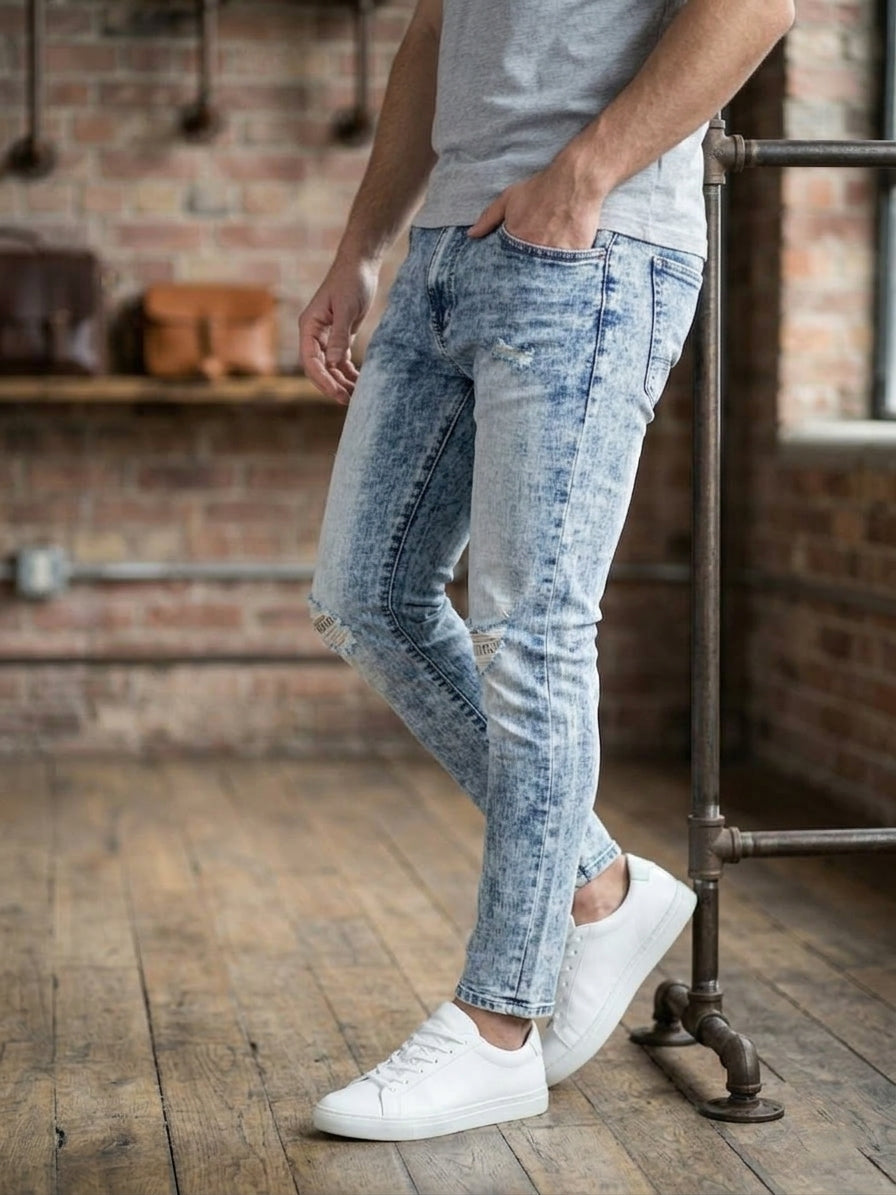 Jeans slim fit art x-025k denim chiaro con rotture