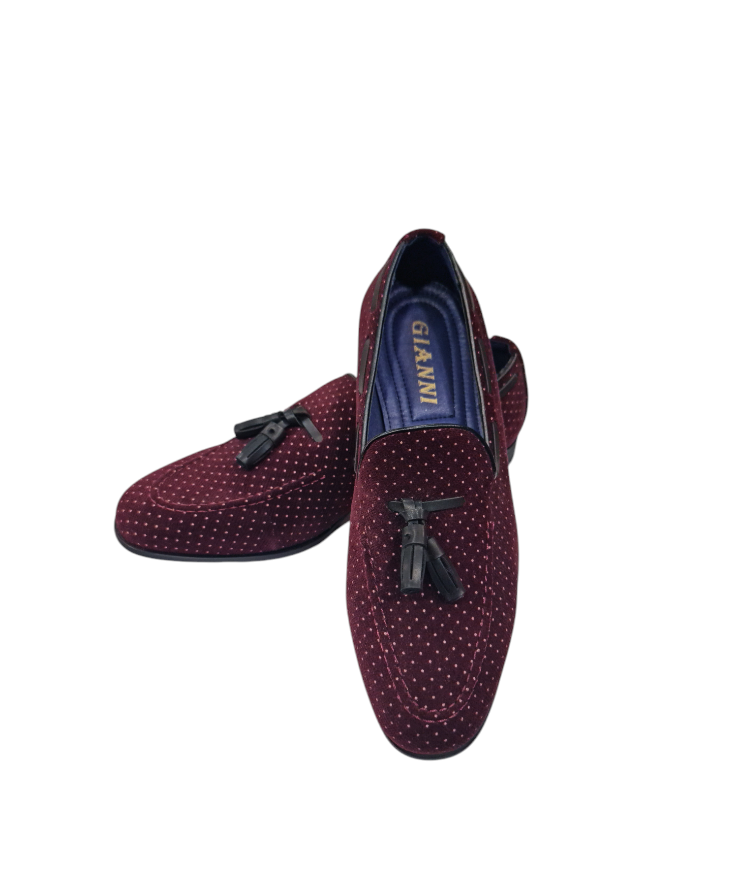 Mocassino elegante con nappine art vellutato a pois bordeaux