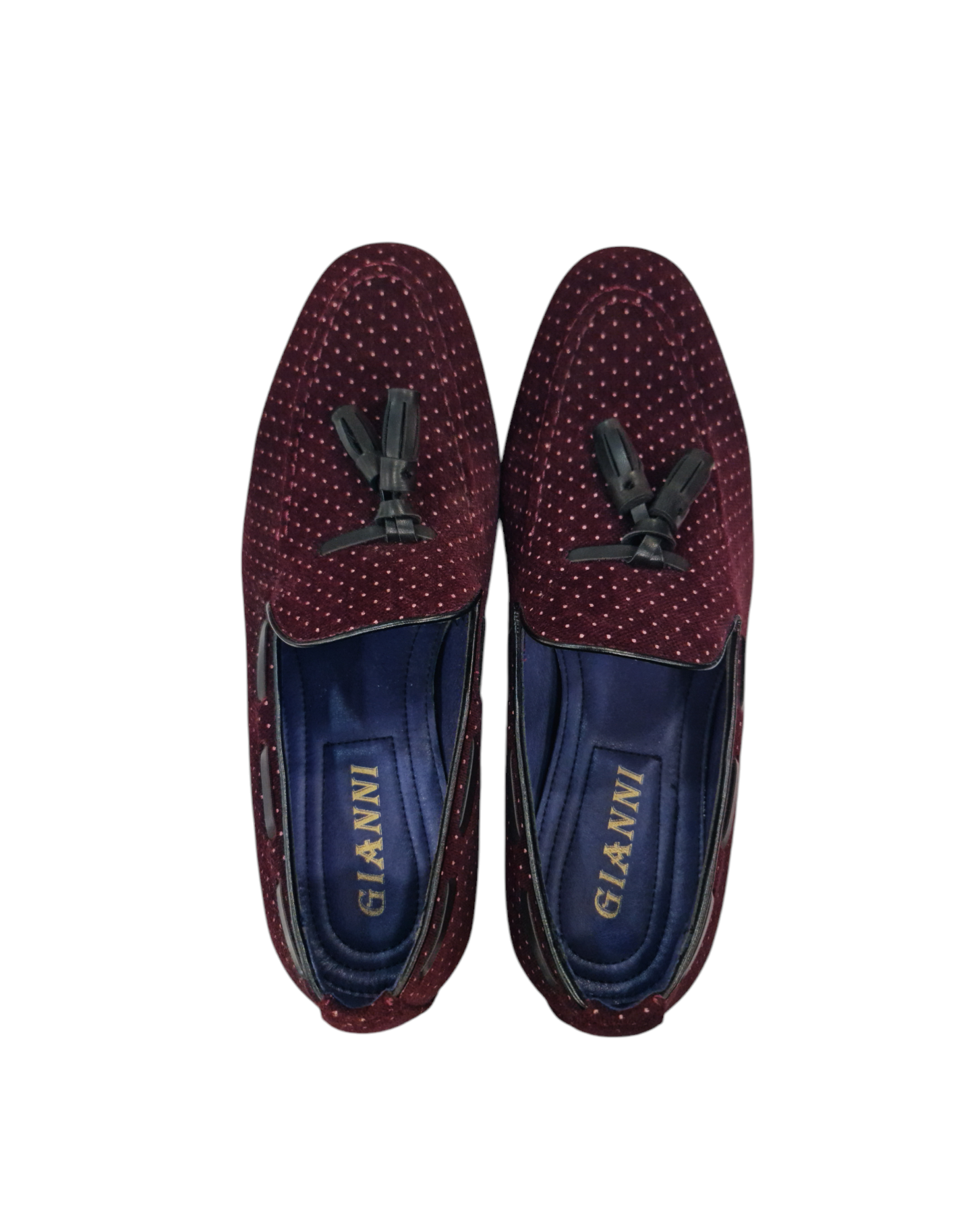 Mocassino elegante con nappine art vellutato a pois bordeaux