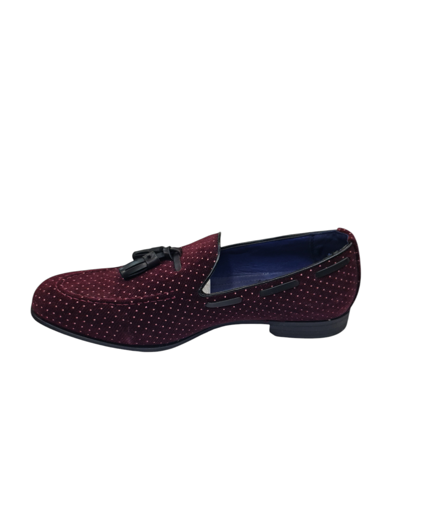 Mocassino elegante con nappine art vellutato a pois bordeaux