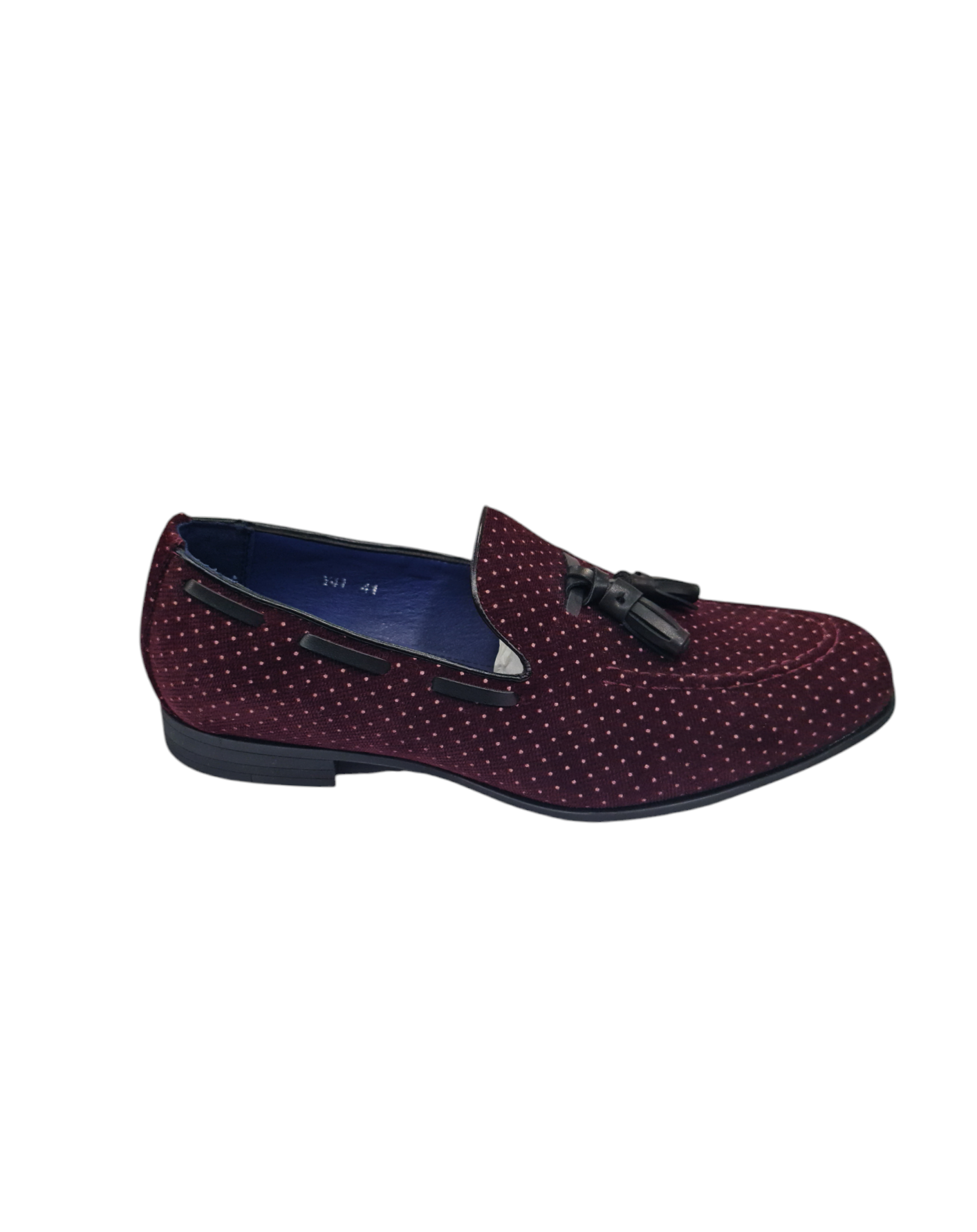 Mocassino elegante con nappine art vellutato a pois bordeaux
