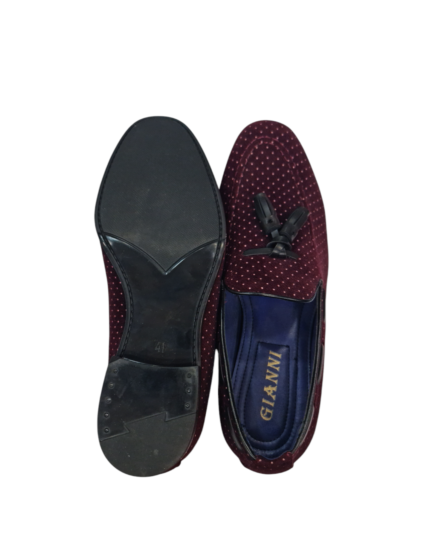Mocassino elegante con nappine art vellutato a pois bordeaux